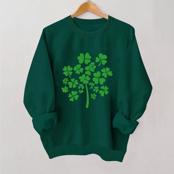 Girls St Patricks Day Sweatshirt Green Shamrock Tree Long Sleeve Cotton Crewneck Top for Kids Youth Kids 3-12 Years,Size 2-3T