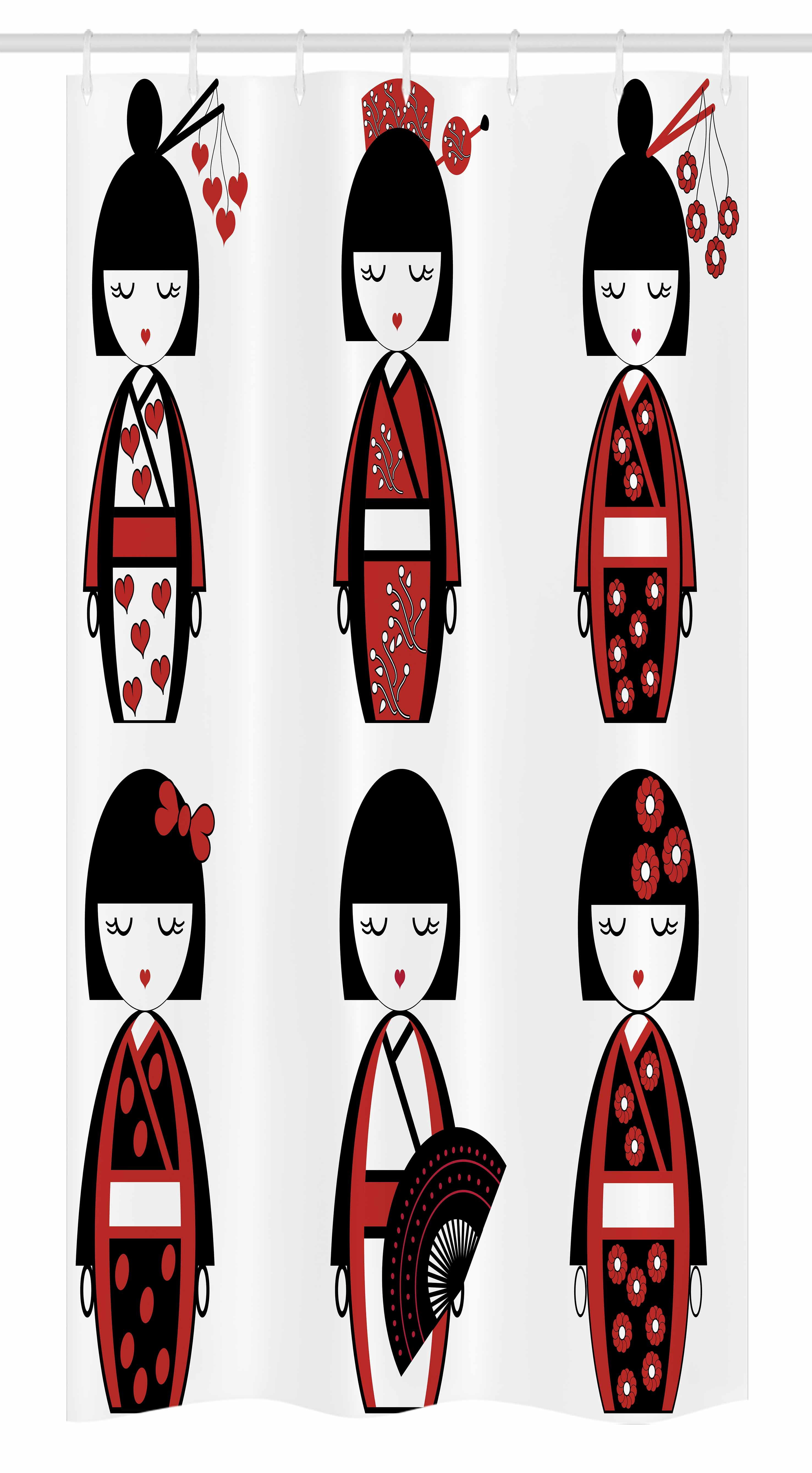Girls Stall Shower Curtain, Unique Asian Geisha Dolls in Folkloric ...