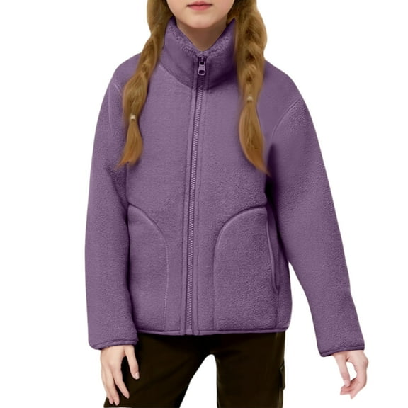 Girls Stand Collar Jacket, Fleece Lined Thickened Warm Winter Coat, Lightweight Cold Weather Outerwear for School, Playground & Outdoor A09-Dark Purple 110