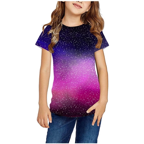 Girls Star Gradient Print T-Shirts Kids Summer Fashion Short Sleeve Tops Casual Tunic Tees 5-14 Years