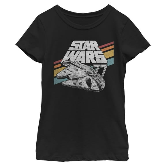 Girls Star Wars Retro 77 Millennium Falcon Stripes T Shirt