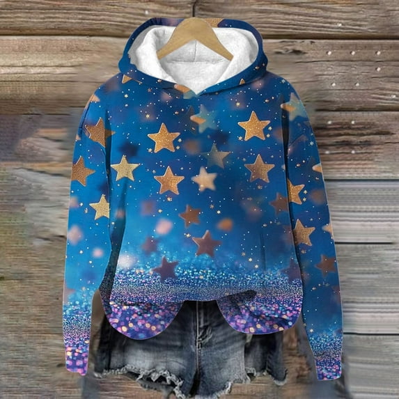 Girls Starry Sky Glitter Hoodie - Fleece-Lined Soft Stretch Polyester Spandex Multicolor Casual Sweatshirt for Girls 6-16,Size 9-10T