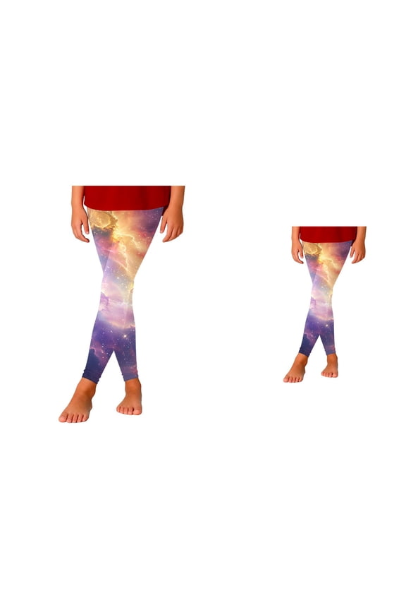 Girls' Starry Sky Print Slim Fit Ankle-Length Footless Elastic Leggings – Stretchy Athletic Casual Yoga Pants for Play & Everyday Wear