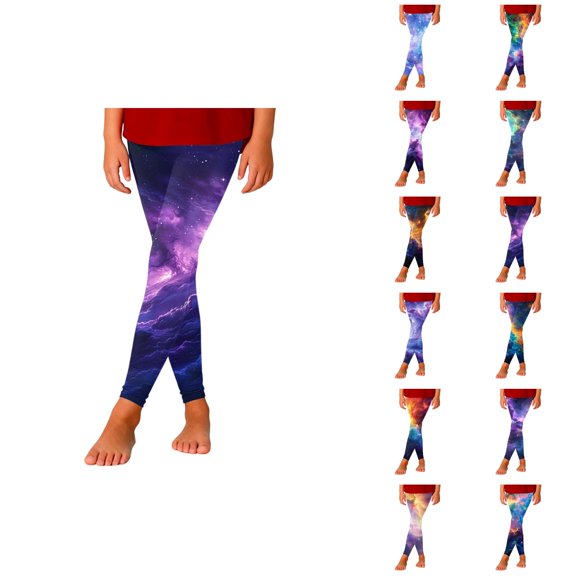 Girls Starry Sky Print Slim Fit Athletic Casual Pants Stretchy Leggings For Play And Everyday Wear