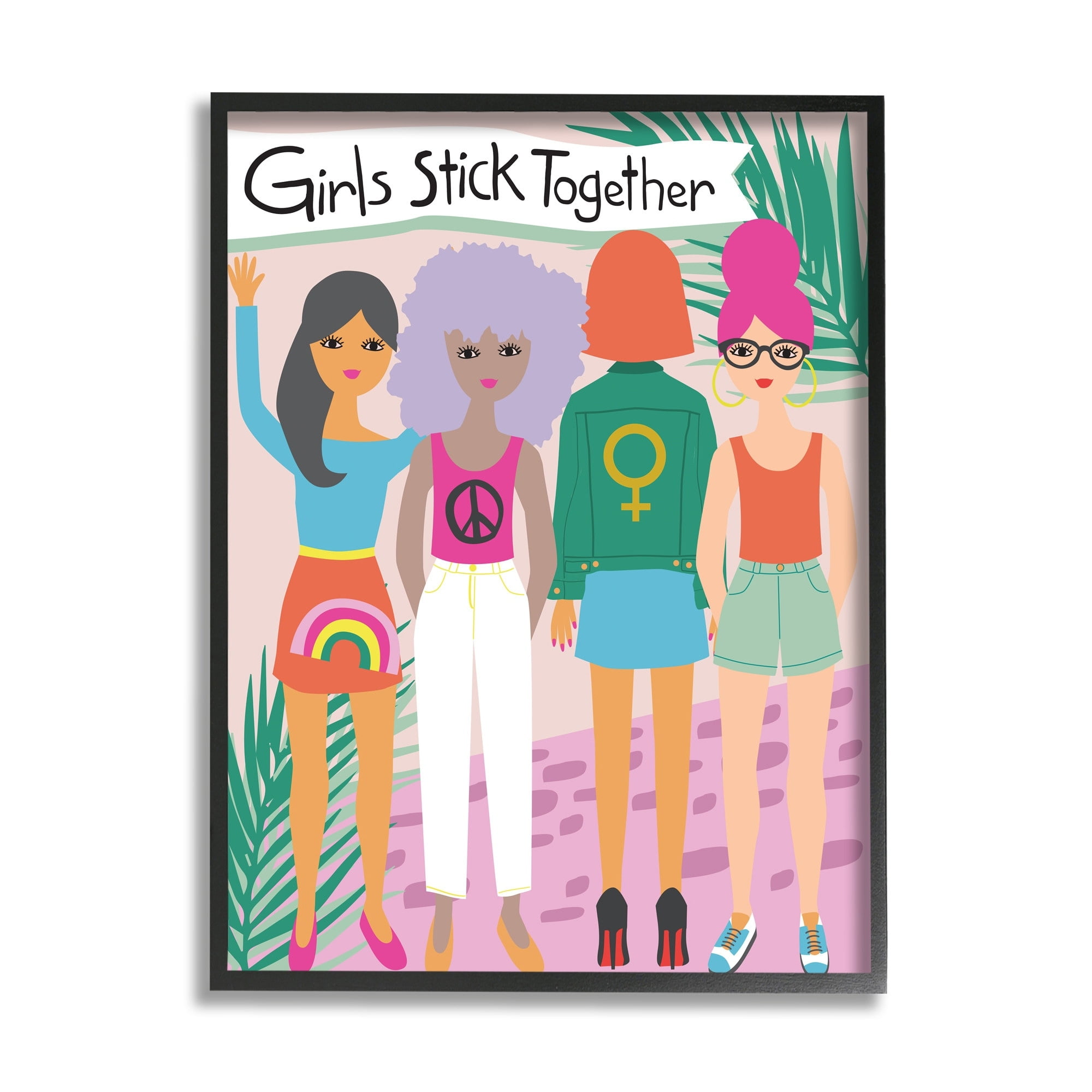 Girls Stick Together Sentiment Fashion Friends 16 in x 20 in Framed Painting Art Prints, by Stupell Home Décor