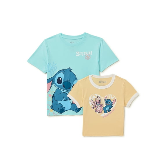 Lilo & Stitch Graphic Short Sleeve Crew Neck T-Shirt (Girl's), 2 Pack