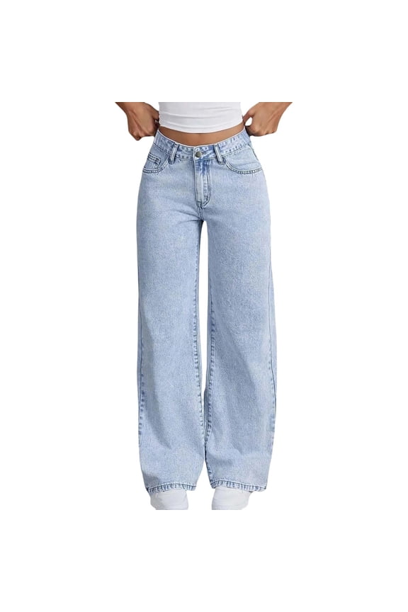 Girls' Straight Leg Jeans, High Waist Wide Leg Baggy Denim Pants with Embroidered Bow Detail, Cute Casual Streetwear for Kids Age 12-16 Years, Comfortable and Trendy for School, Outings - Blue