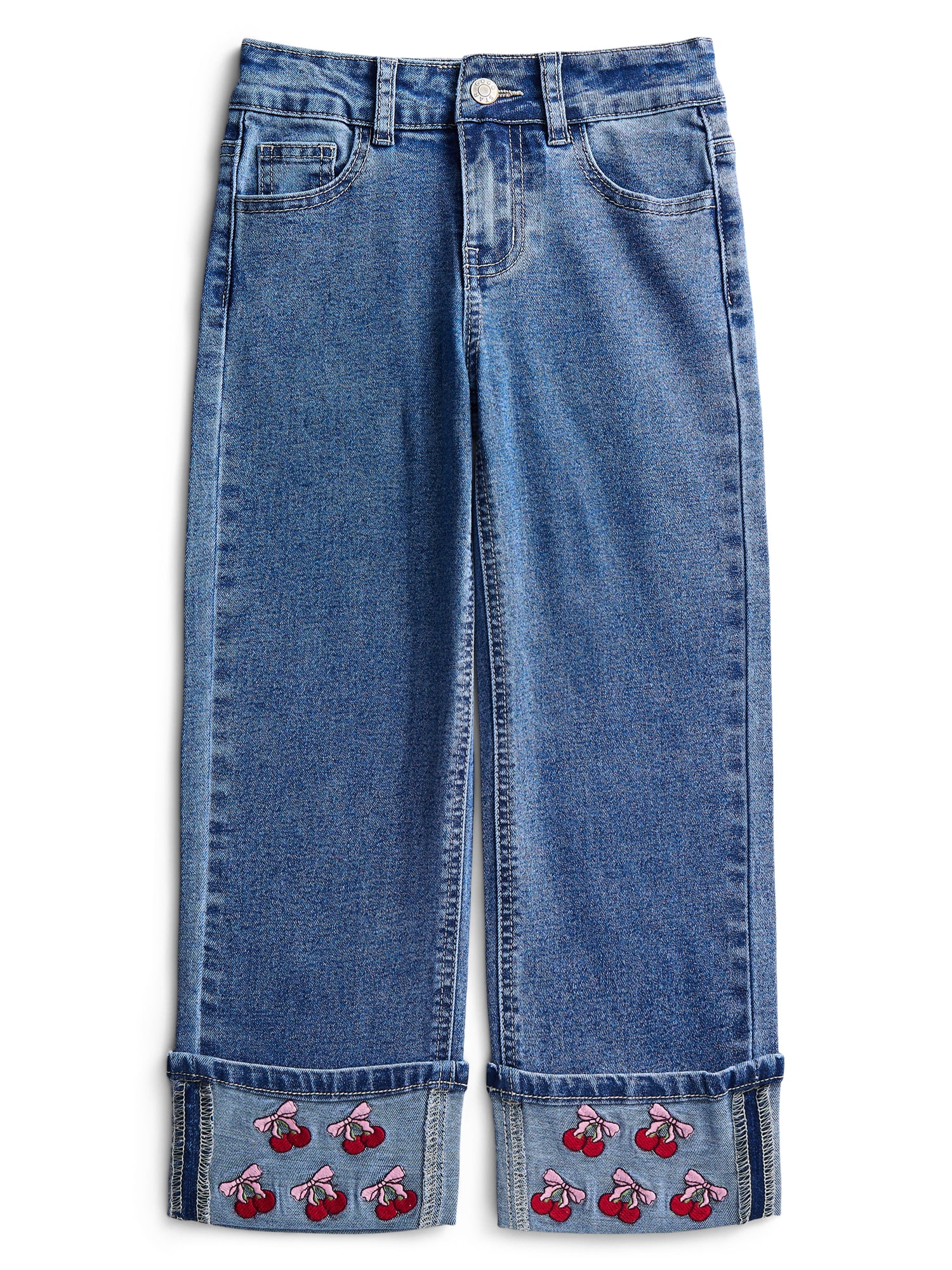 Girls Embroidered Cherry Straight Leg Jean, Size 5–18