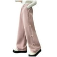 thumbnail image 1 of Girls Straight Leg Pants Drawstring Elastic Waist Side Bow Sweatpants Casual Loose Sporty Trousers With Pockets (15-16 Years, Pink), 1 of 5