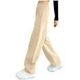 thumbnail image 1 of Girls Straight Leg Pants Elastic Waist Solid Color Sweatpants Loose Casual Trousers With Pockets 5-16 Years (11-12 Years, Beige), 1 of 6
