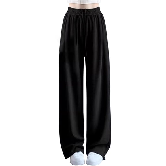 Girls Straight Leg Sweatpants Trendy Drawstring Bottoms Joggers Baggy Sweat Pants Teen Girls High Waisted Casual Fleece Lined Trousers Girl's Lightweight Pants Black 3Y