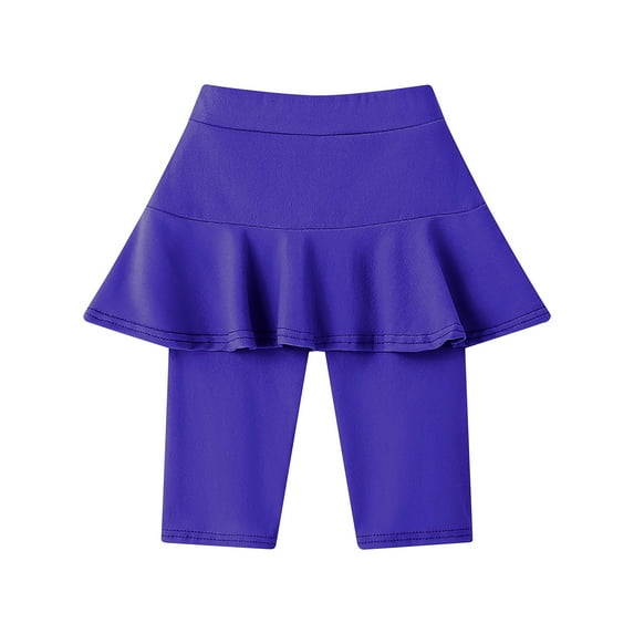 Girls Straight Leg Trousers Girls Short Leggings with Skirt, Knee-Length Uniform Pants Skirts Denim Printed Ruffle Skirt Dancewear Shorts Blue 5Y