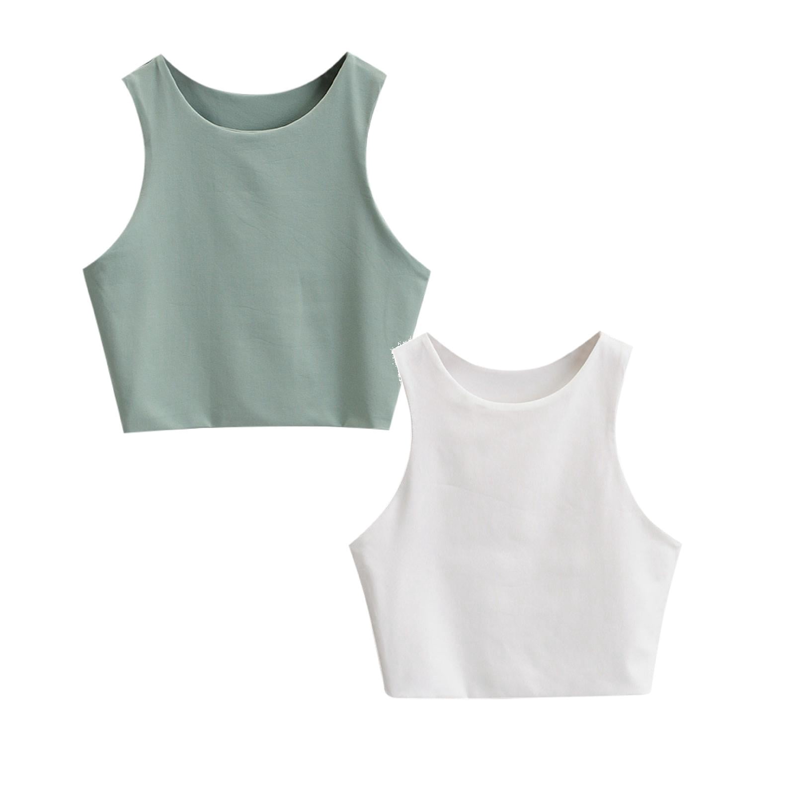 Girls Bras Padded Girl'S Sleeveless Crop Tops Double Layer Scoop