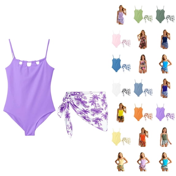 Girls' Strappy Hollow Out Piece Swimsuit For Kids – Solid Bodice With Netted Skirt And Beach Style