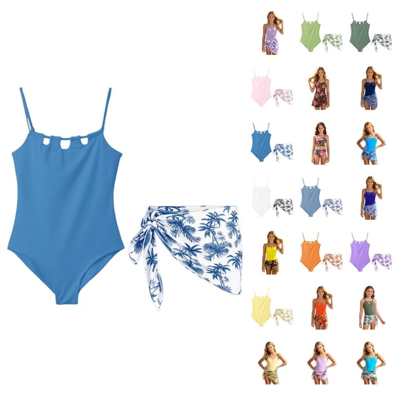 Girls' Strappy Hollow Out Piece Swimsuit For Kids – Solid Bodice With Netted Skirt And Beach Style
