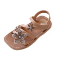 thumbnail image 1 of Girls Strappy Sandals Cute Rhinestone Floral Flat Shoes Square Open Toe Slip on Beach Vacation Dress Shoes Brown 13.5 Little Kids, 1 of 6