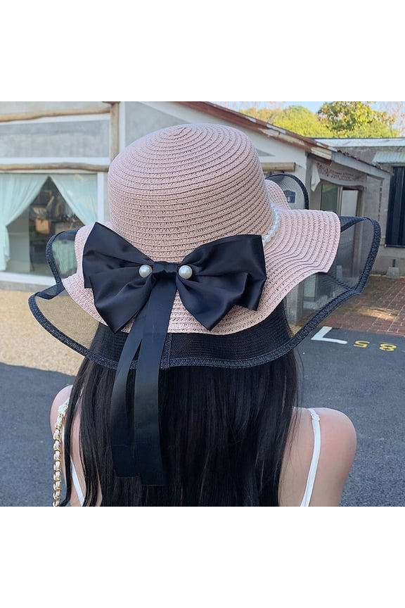 Girls Straw Hat Purse Bag Set Lace Brim Flowers Pearl Summer Beach Sun Hat Princess Shoulder Crossbody Bag Chin Strap