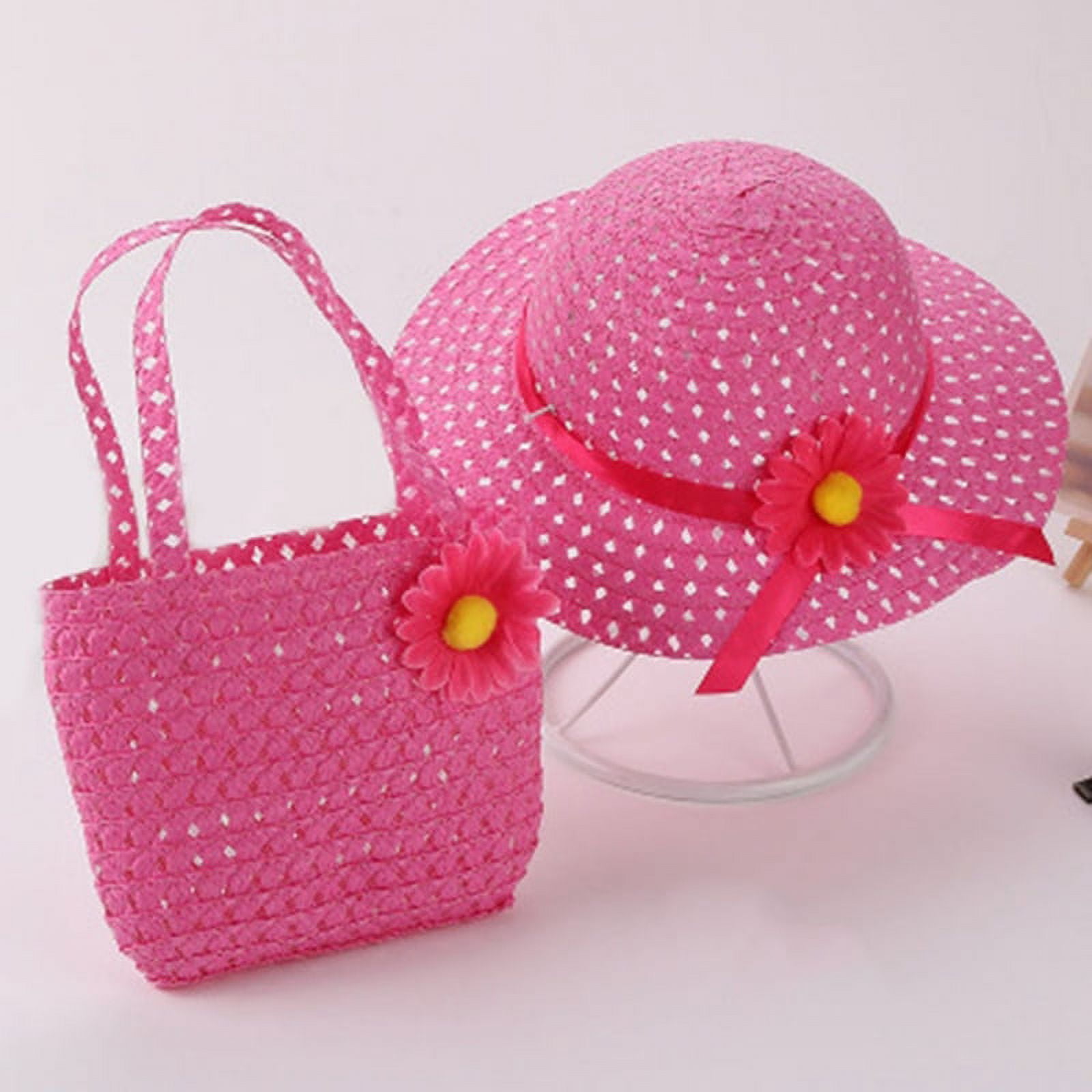 Girls Straw Sun Hat and Purse Sets Kids Child Birthdays Easter Party