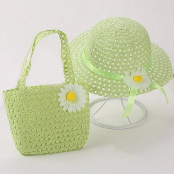 Girls Straw Sun Hat and Purse Sets Kids Child Birthdays Easter Party Summer Beach Cap Travel Gift