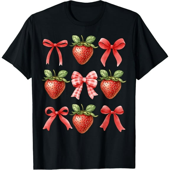 Girls Strawberry Coquette Bow Strawberries Berry Festival T-Shirt100%cotton