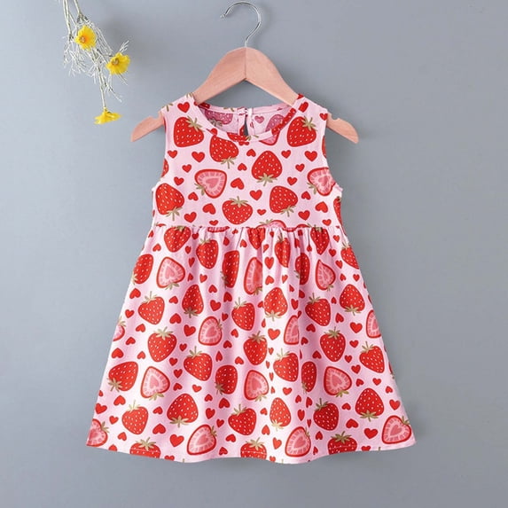 Girls Strawberry Print Sleeveless A-Line Summer Sundress Multicolor,Size 2-3 T