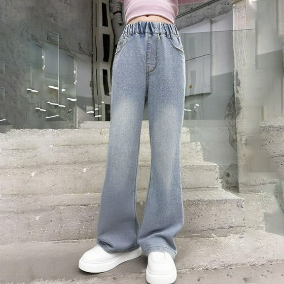Girls' Stretch Denim Legging Jeans New Girls' Jeans Girls' Loose and Stylish Children's Bottoms Medium and Large Children's Pants Style B-37 Light Blue 14 Years
