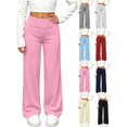 thumbnail image 1 of Girls Stretch Wide Leg Pants Kids Elastic Waistband Straight Casual Athletic Versatile Long Pants, 1 of 9