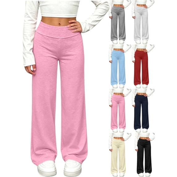 Girls Stretch Wide Leg Pants Kids Elastic Waistband Straight Casual Athletic Versatile Long Pants
