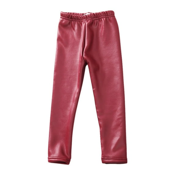 Girls Stretchy Faux Leather Leggings Winter Warm Tights Pants Kids Winter Thick Fleece Lined Trousers 2-12 Years