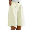 thumbnail image 1 of Girls Striped Bermuda Shorts, Cotton Linen Pocket Bermuda Knee Length Shorts, Comfy Daily Outer Bottoms for Youth Kids 4-14 Years, 1 of 8