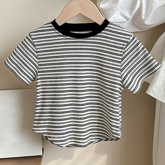 Girls' Striped Color Block Casual Short Sleeve T-Shirt for Summer