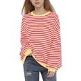 thumbnail image 1 of Girls Striped Crewneck Sweatshirt Kids Long Sleeve Oversized Pullover Tops Fashion Spring Fall Shirts for 1-12 Years, 1 of 6