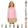 thumbnail image 1 of Girls Striped Long Sleeve Shirts Boys Button Down Formal Uniform Collared Shirt with Chest Pocket Spring Fall Clothing 6-7 Years, 1 of 7