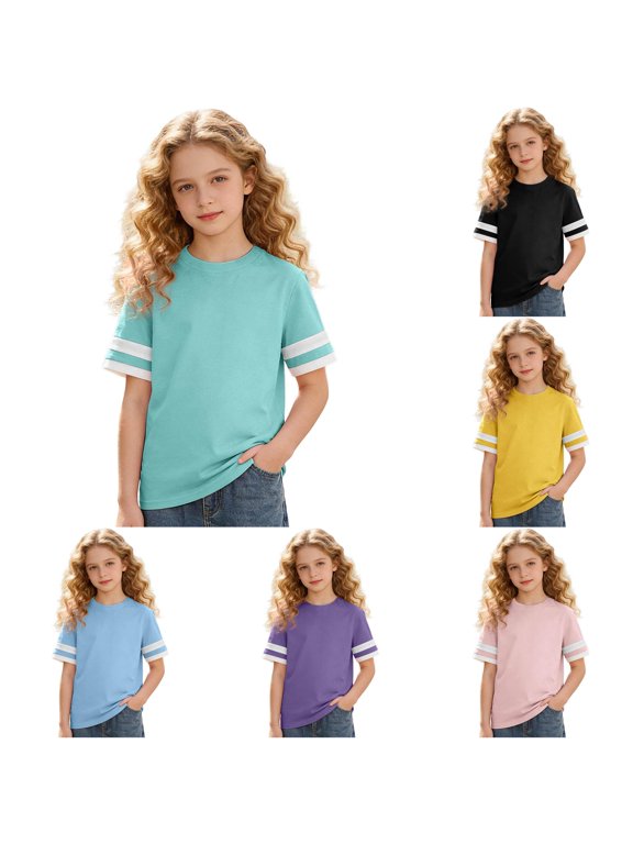 Girls Striped Long Sleeve T Shirt Soft Blend Casual Top with Comfort Fit for Everyday Play and School Mega64 Shirt 10-11 Years