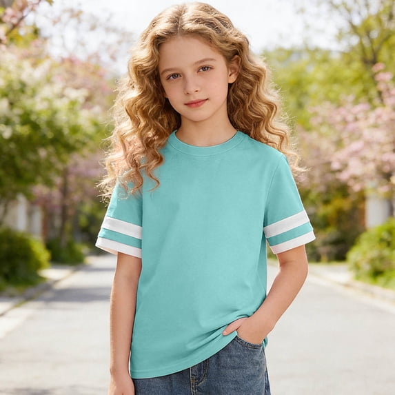 Girls Striped Long Sleeve Tee Soft Casual Blend Comfort Fit Top For Everyday Play School Wear Short Sleeve Shirt for Girls Tees Kids Tshirts Clothes Summer Tops T-Shirt