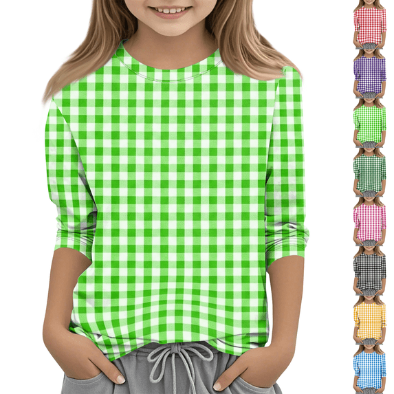 Girls Striped Print 3/4 Sleeve Shirts Summer Trendy Casual Tshirts Loose Fit Lightweight Crewneck Tee Soft Comfy Tops Green 110