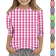 thumbnail image 1 of Girls Striped Print 3/4 Sleeve Shirts Summer Trendy Casual Tshirts Loose Fit Lightweight Crewneck Tee Soft Comfy Tops Hot Pink 110, 1 of 5