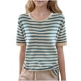 thumbnail image 1 of Girls Striped Print Short Sleeve Tops Casual Crewneck Loose Shirts Big Kids Comfy Vacation T-Shirt Trendy Preppy Clothes, 1 of 5