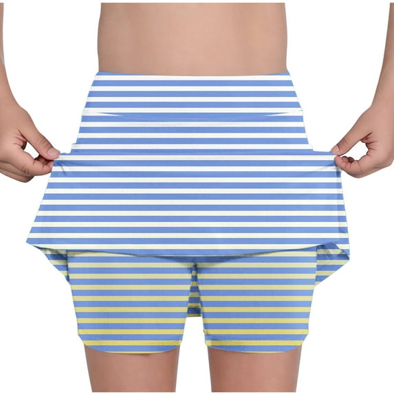 Girls Striped Print Sport Skorts with Pockets Tummy Control High Waist Athletic Skort Casual Tennis Skirt Shorts