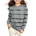 thumbnail image 1 of Girls Striped Print Sweatshirt Loose Fit Crew Neck Long Sleeve Pullover Tops Kids Casual Versatile Sweatshirts Back To School Clothes 4-14Years, 1 of 6
