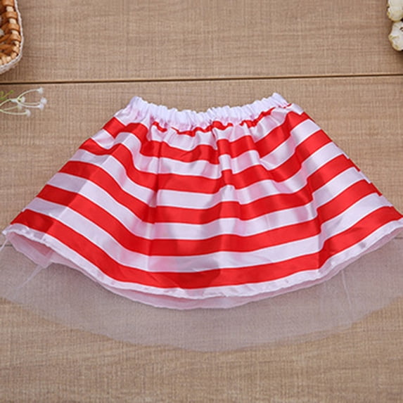 Girls Striped Printed Tulle Tutu Skirt Layered Fluffy Skirts for Halloween Party Kids White