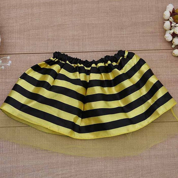 Girls Striped Printed Tulle Tutu Skirt Layered Fluffy Skirts for Halloween Party Kids Yellow