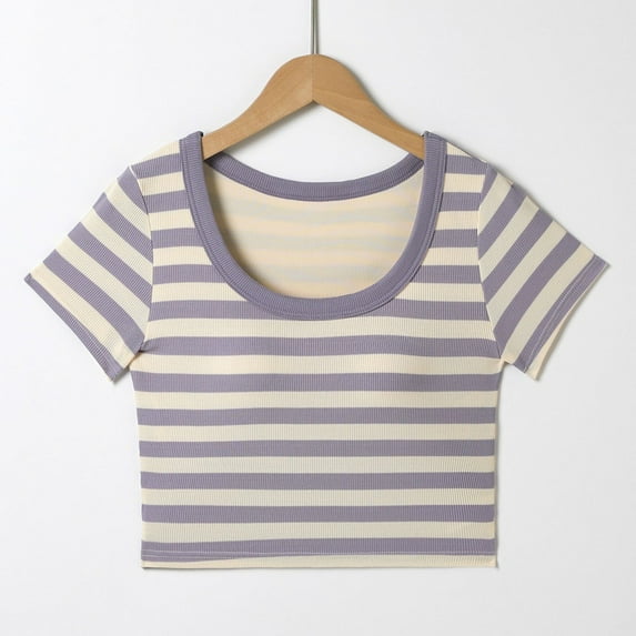 Girls Striped Shirts Kids Crop Tops, Tees for Girls with Chest Pads T-Shirts, Summer T-Shirt Teen Girl T Shirts, Teen Girls Tshirts(14-19 Years Old)
