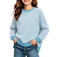 thumbnail image 1 of Girls Striped Sweater Cotton Knit Crew Neck Pullover Tops Girls Casual Fall Winter Clothes, 5-16, 1 of 8