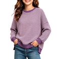thumbnail image 1 of Girls Striped Sweater Cotton Knit Crew Neck Pullover Tops Girls Casual Fall Winter Clothes, 5-16, 1 of 7