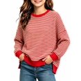 thumbnail image 1 of Girls Striped Sweater Cotton Knit Crew Neck Pullover Tops Girls Casual Fall Winter Clothes, 5-16, 1 of 7