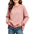 thumbnail image 1 of Girls Striped Sweater Cotton Knit Crew Neck Pullover Tops Girls Casual Fall Winter Clothes, 5-16, 1 of 7