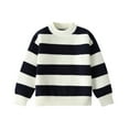 thumbnail image 1 of Girls Striped Sweaters Long Sleeve Cable Knit Sweater For Kid Crew Neck Pullover Fall Winter Knitted Sweatshirt (Navy 13 Years), 1 of 3