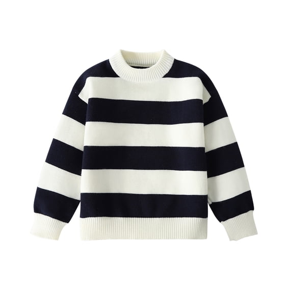 Girls Striped Sweaters Long Sleeve Cable Knit Sweater For Kid Crew Neck Pullover Fall Winter Knitted Sweatshirt (Navy 13 Years)
