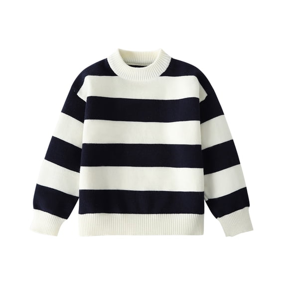 Girls Striped Sweaters Long Sleeve Cable Knit Sweater For Kid Crew Neck Pullover Fall Winter Knitted Sweatshirt (Navy 4 Years)